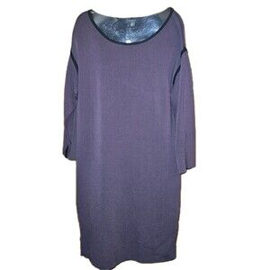 ANN TAYLOR Knit Sweater Dress Purple Eggplant Black Stretch 3/4 Sleeve Medium P